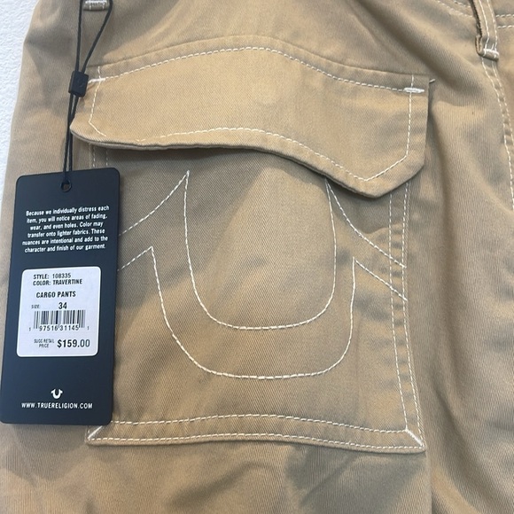 NWT True Religion Cargo Pants - Style 108335 - Color Traverline - Size 34 x 32 - Picture 9 of 11